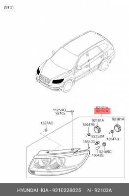 Фара головного света 921022B025 HYUNDAI KIA