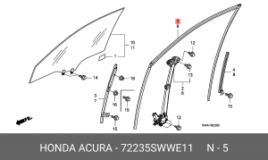 Направляющая стекла двери 72235SWWE11 HONDA