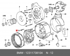 Статор, генератор 12 31 1 738 104 BMW