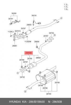 Средний глушитель выхлопных газов 286501B600 HYUNDAI KIA