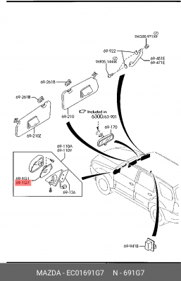 Стекло зеркала заднего вида EC01691G7 MAZDA