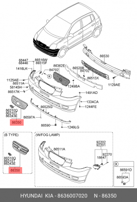 Решетка радиатора 8636007020 HYUNDAI KIA