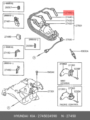 Ккомплект проводов зажигания 2745024590 HYUNDAI KIA