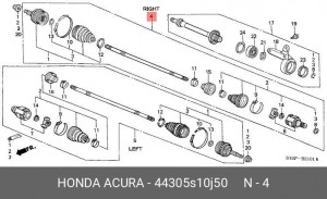Вал привода колеса в сборе с ШРУСами 44305S10J50 HONDA