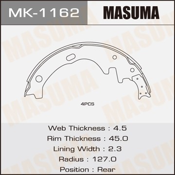 Колодки тормозные барабанные MK1162 MASUMA