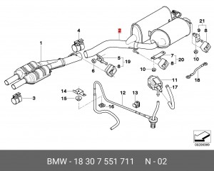 Глушитель - задняя часть системы ОГ 18 30 7 551 711 BMW