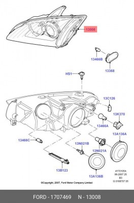 Фара головного света 1707469 FORD