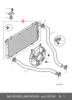 Радиатор, охлаждение двигател PCC105740 MG ROVER LAND ROVER