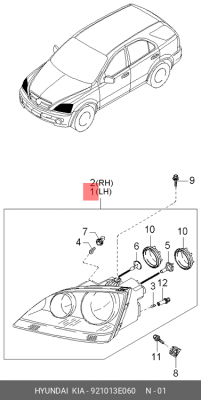 Фара головного света 921013E060 HYUNDAI KIA