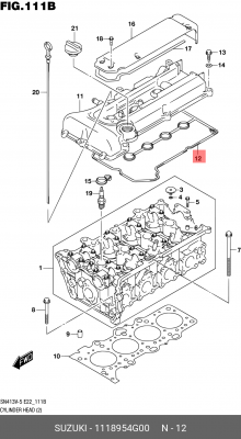 Прокладка, крышка головки цилиндра 11189-54G00 SUZUKI