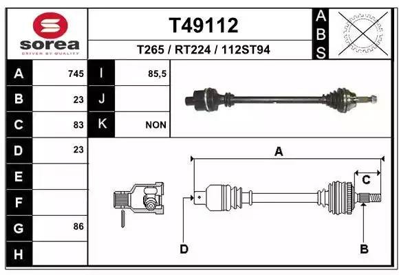 Вал привода колеса в сборе с ШРУСами T49112 EAI
