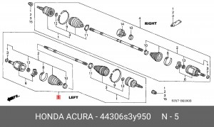 Вал привода колеса в сборе с ШРУСами 44306S3Y950 HONDA
