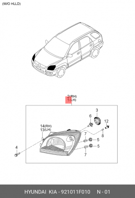 Фара головного света 921011F010 HYUNDAI KIA