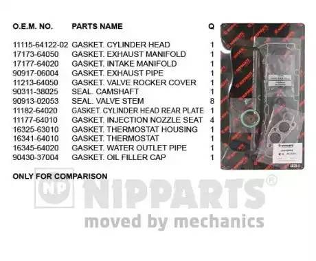 Комплект прокладок, головка цилиндра J1242084 H B JAKOPARTS NIPPARTS