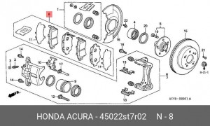 Комплект тормозных колодок, диско 45022ST7R02 HONDA