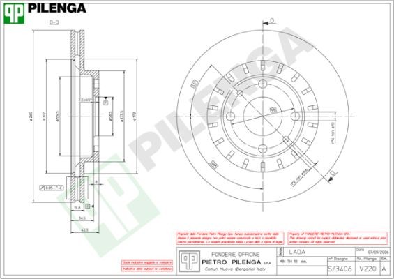 Тормозной диск V220 PILENGA