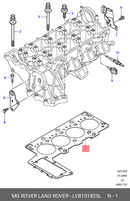 Прокладка, головка цилиндра LVB101820L LAND ROVER