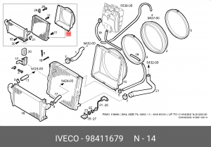 Радиатор, охлаждение двигател 98411679 IVECO