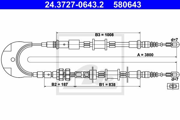 Трос, стояночная тормозная система 24.3727-0643.2 ATE