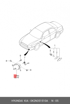 Фара противотуманная 0K2N351510A HYUNDAI KIA