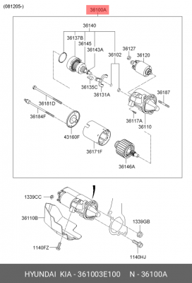 Стартер 361003E100 HYUNDAI KIA