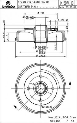 Тормозной барабан 14.5074.10 BREMBO