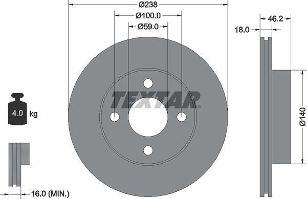 Тормозной диск 92144300 TEXTAR