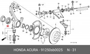 Уплотняющее кольцо, ступица колеса 91250SB0025 HONDA