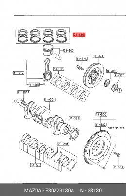 Кольца поршневые E302-23-130A MAZDA