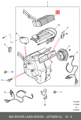Теплообменник, отопление салона JEF500010 LAND ROVER