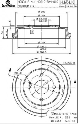 Тормозной барабан 14.6754.10 BREMBO