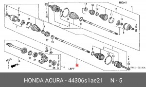 Вал привода колеса в сборе с ШРУСами 44306S1AE21 HONDA
