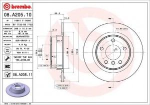 Диск тормозной 08.A205.10 BREMBO