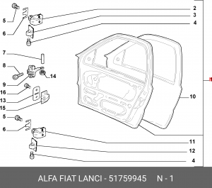Дверь передняя 51759945 ALFA FIAT LANCIA