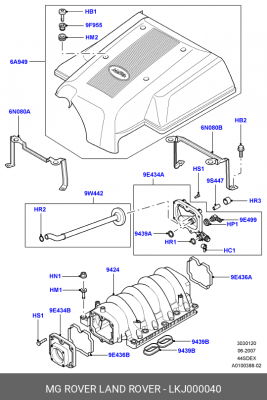 Прокладка, впускной коллектор LKJ000040 LAND ROVER