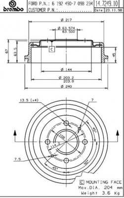 Тормозной барабан 14.7249.10 BREMBO