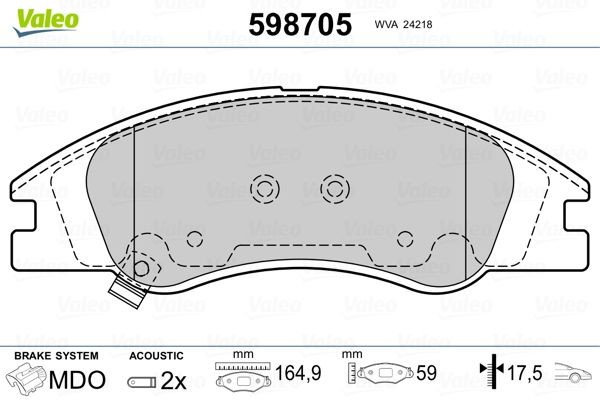 Комплект тормозных колодок, диско 598705 VALEO PHC