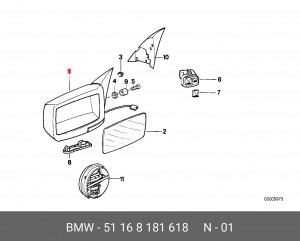 Зеркало заднего вида 51 16 8 181 618 BMW