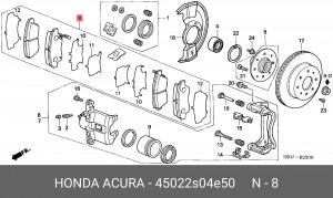 Комплект тормозных колодок, диско 45022-S04-E50 HONDA