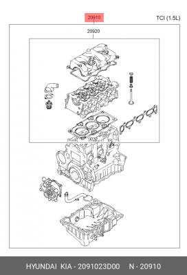 Комплект прокладок, двигатель 2091023D00 HYUNDAI KIA