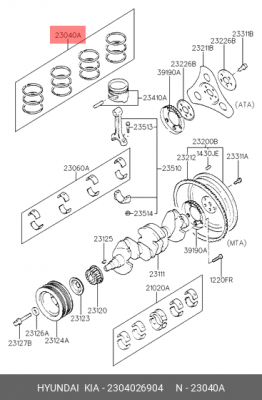 Кольца поршневые 2304026904 HYUNDAI KIA