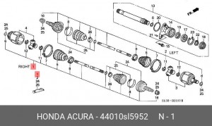 Вал привода колеса в сборе с ШРУСами 44010SL5952 HONDA