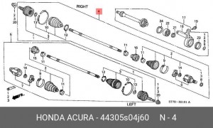 Вал привода колеса в сборе с ШРУСами 44305S04J60 HONDA