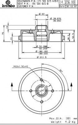 Тормозной барабан 14.3256.10 BREMBO