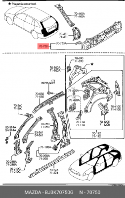 Панель кузова задняя BJ3K-70-750G MAZDA