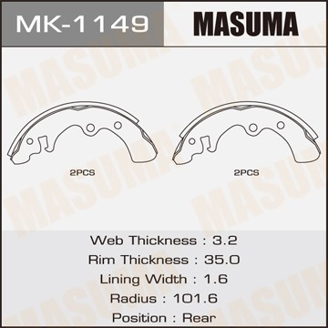 Колодки тормозные барабанные MK1149 MASUMA