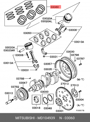 Кольца поршневые (комплект) MD104939 MITSUBISHI