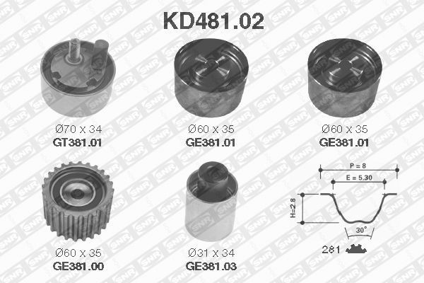 Комплект ремня ГРМ KD481.02 NTN SNR