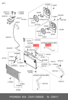 Патрубок системы охлаждения ДВС 254112B000 HYUNDAI KIA