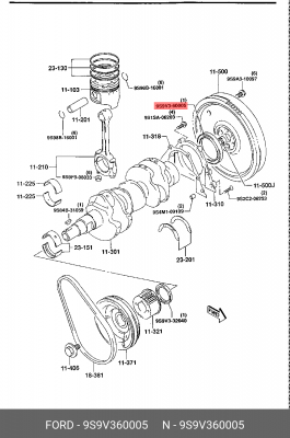 Уплотняющее кольцо, коленчатый вал 9S9V360005 MAZDA